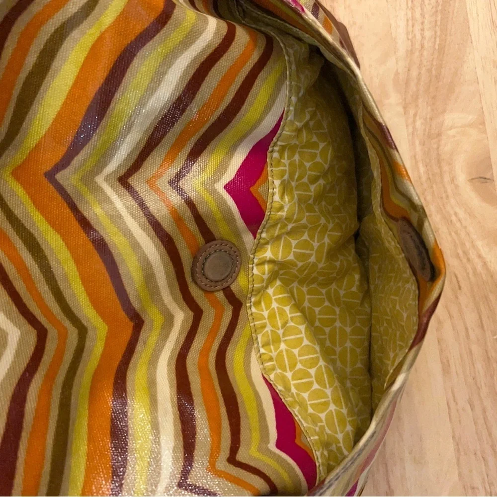 FOSSIL Key Per Coated Canvas Leather Trim Multi Pattern Hobo  Purse
